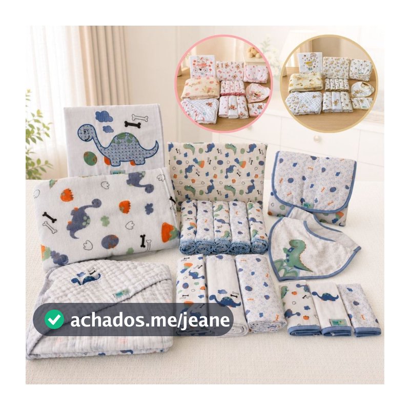 Kit Enxoval Bebê 20 Peças Completo Minasrey 100% Algodão Ursinho Bege Coelhinha Rosa Dino Azul
