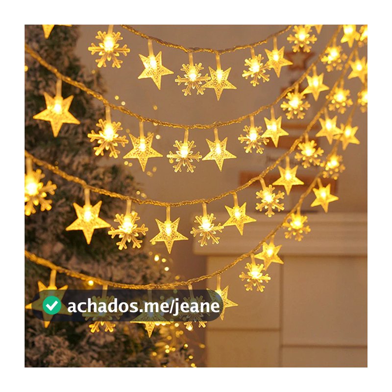 Cordão de Luzes de Natal com Controle Remoto e Porta USB, Estrelas e Flocos de Neve, 3M 20 LEDs ou 6M 40 LEDs, 8 Funções