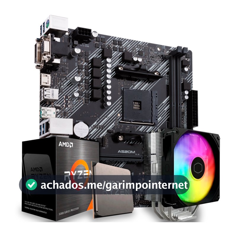 Kit Upgrade AMD Ryzen 7 5700X, Placa Mãe A520, Air Cooler ARGB, AM4, 568KQ05Y-E