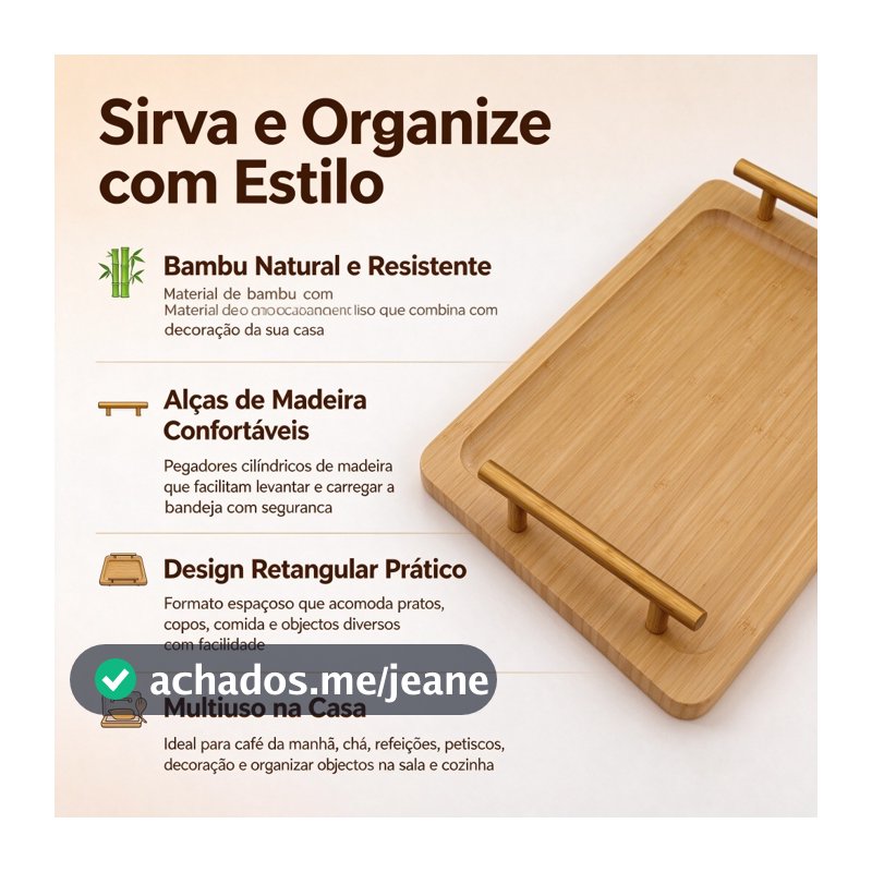 Bandeja de Bambu e Madeira com Alças Douradas -Decorativa e Moderna