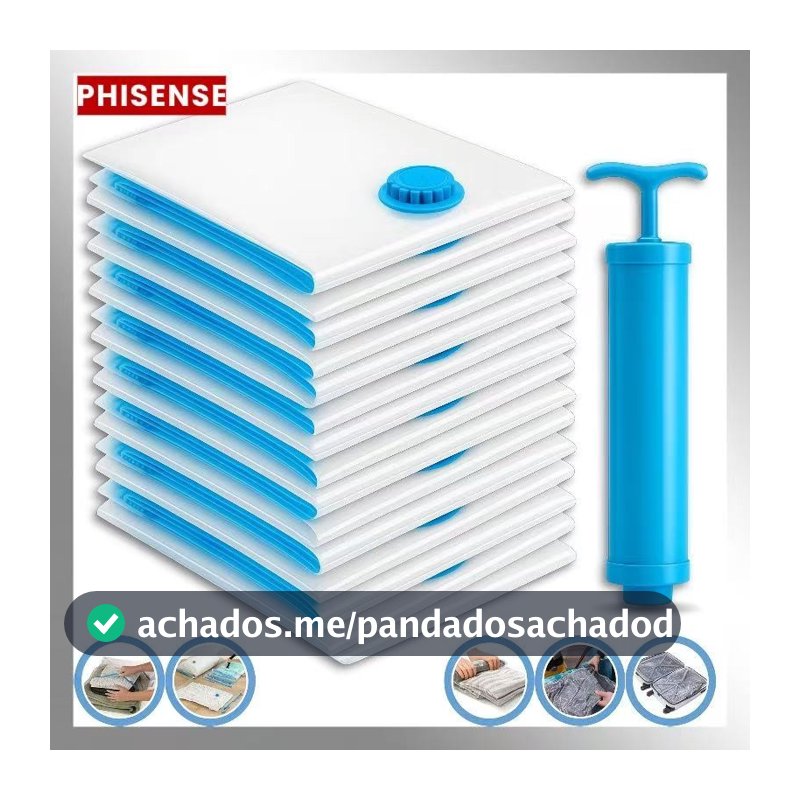 Kit 10 Sacos à Vácuo Organizador de Roupas com Bomba Manual de Espaço Mala de Viagem Guarda-Roupa