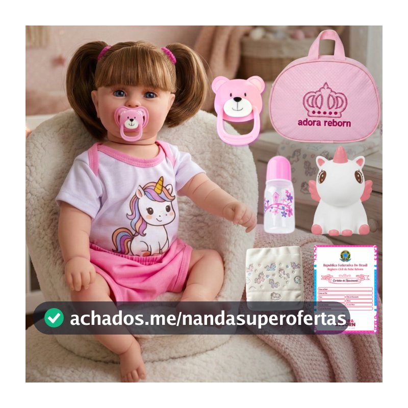 Boneca Bebê Reborn Unicórnio Menina Original Realista de Silicone Pode Dar Banho Com Bolsa Maternidade