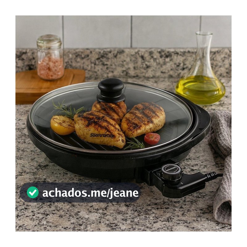 Grill Elétrico Redondo Preta Churrasqueira Grelhador Carne Assadeira Eletrodoméstico Saudáveis