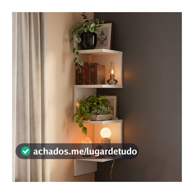 Prateleira De Canto Livros Nicho Mdf Decoração Branca Preta