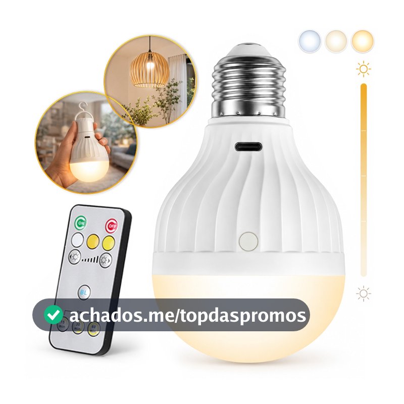 Lâmpada de emergência LED recarregável com controle remoto inteligente, 3 cores de luz ajustáveis, carregamento USB