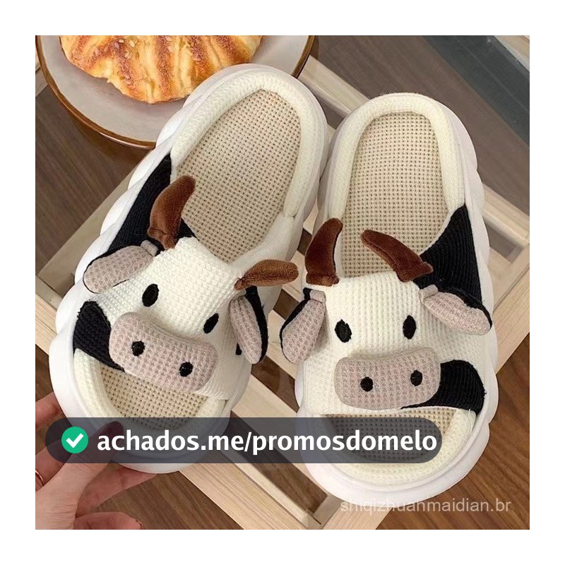 Sapatos Feminino Chinelos de Linho Chinelos de Verão Chinelos em Forma de Vaca da Moda