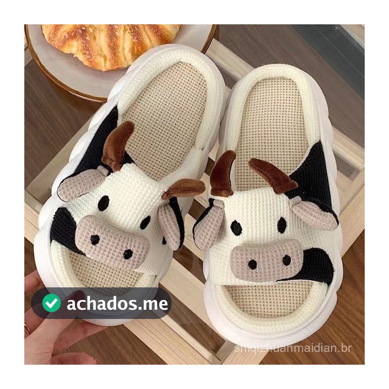 Sapatos Feminino Chinelos de Linho Chinelos de Verão Chinelos em Forma de Vaca da Moda