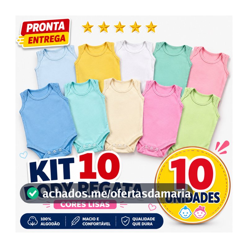 Kit 10 Body Regata Sem Manga Liso Infantil Bebê Menino Menina