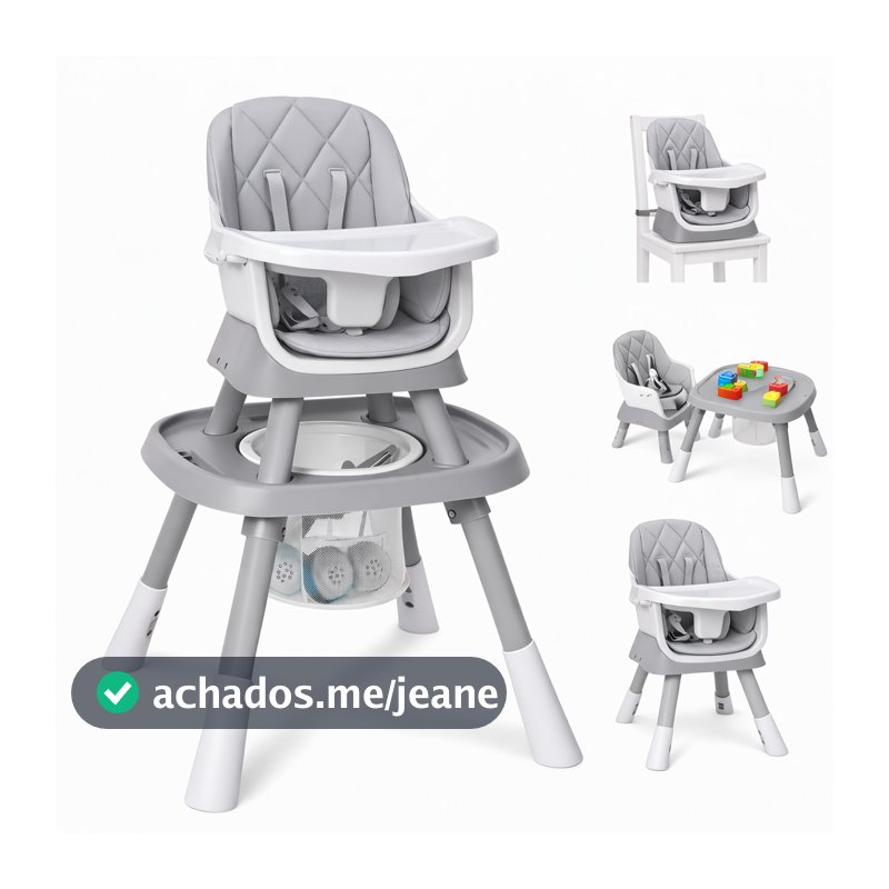 Cadeira Alimentacao Alta e Baixa 12x1 e Mesa de Atividades LEGO BEBE RAGALUMA Cinza Claro e Rajado