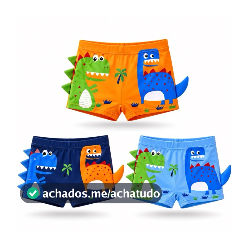 Sunga Infantil 1, 2 ou 3 uni Boxer Menino Estampada Dinossauro Tubarão Caranguejo Praia Piscina Sortidas