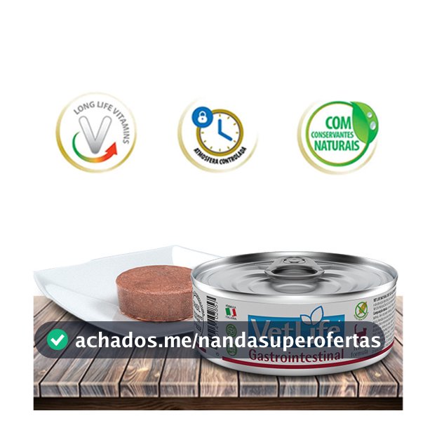 Ração Úmida Vet Life Natural Feline Wet Gastro-Intestinal para Gatos Adultos com dificuldades digestória - 85Gr