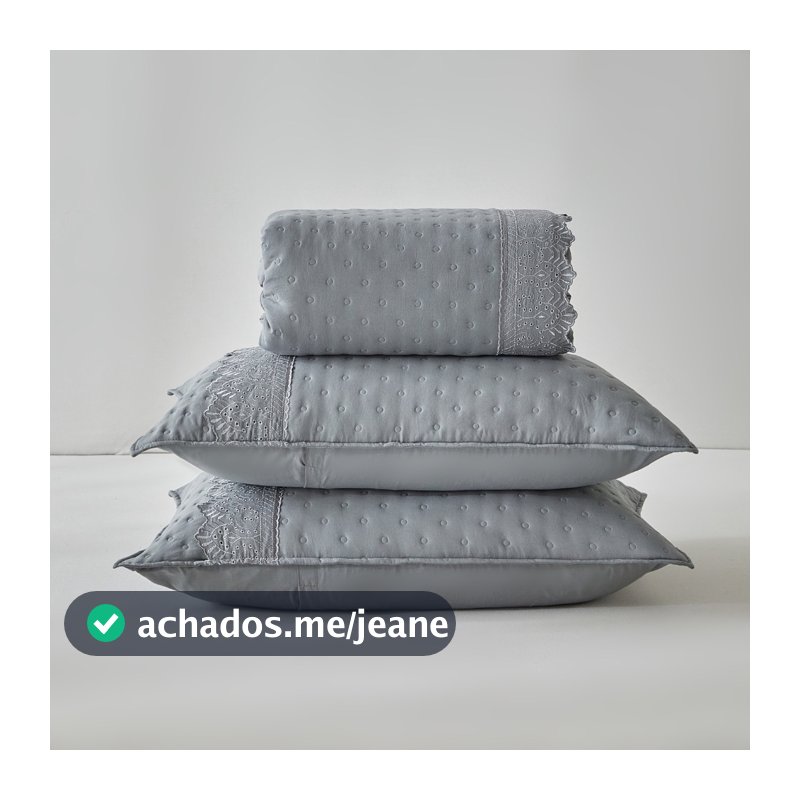 Kit Colcha Casal 300 Fios Lese Bordado Inglês 3 Peças