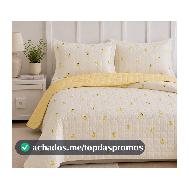 Kit Cobre Leito Solteiro Casal Queen King Dupla Face Algodão 180 Fios Limão Siciliano