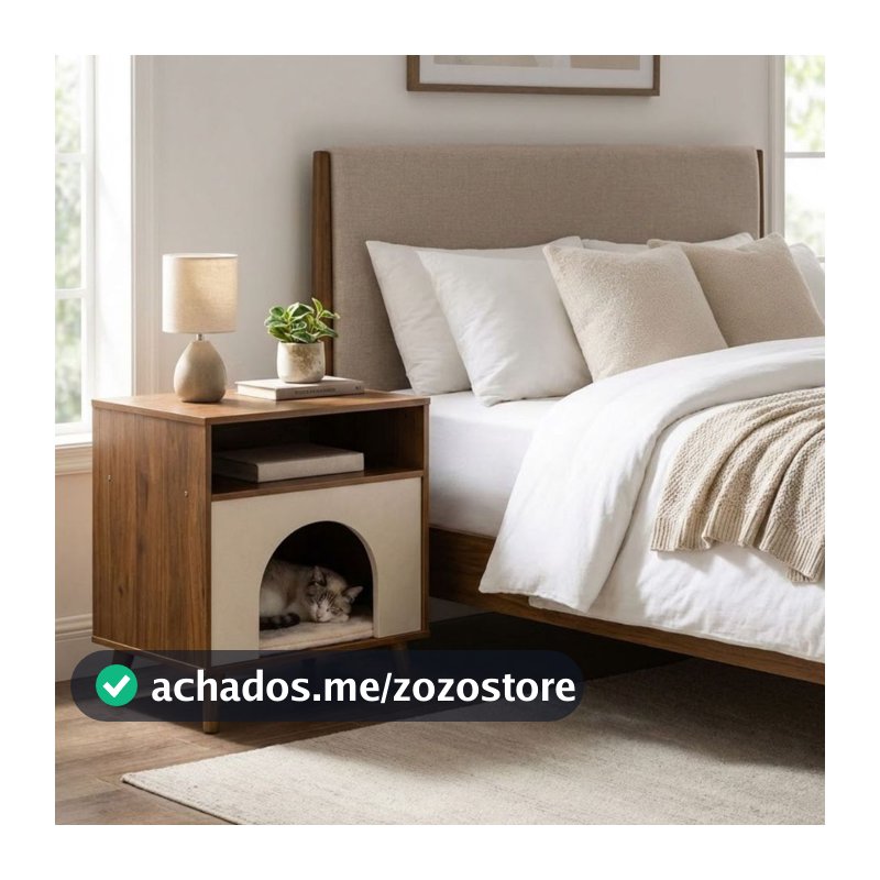 Mesa Cabeceira Retrô Off White Espaço Pet Multiuso Porta Cama Para Cachorro Gato Móvel Decorativo Moderno
