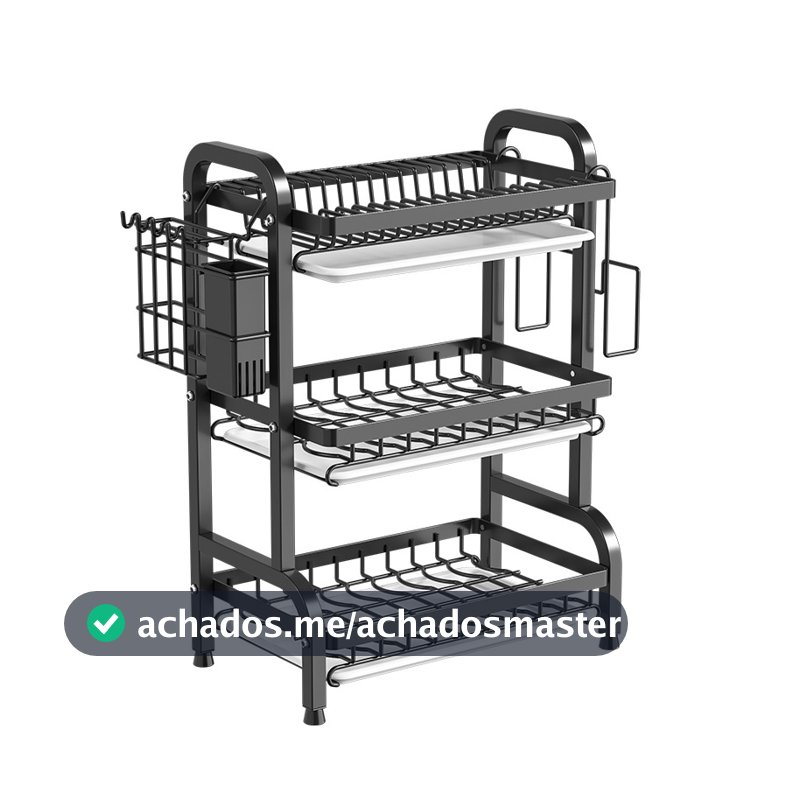 haosin Escorredor De Pratos Preto Em Aço Inoxidável Com 3 Camadas