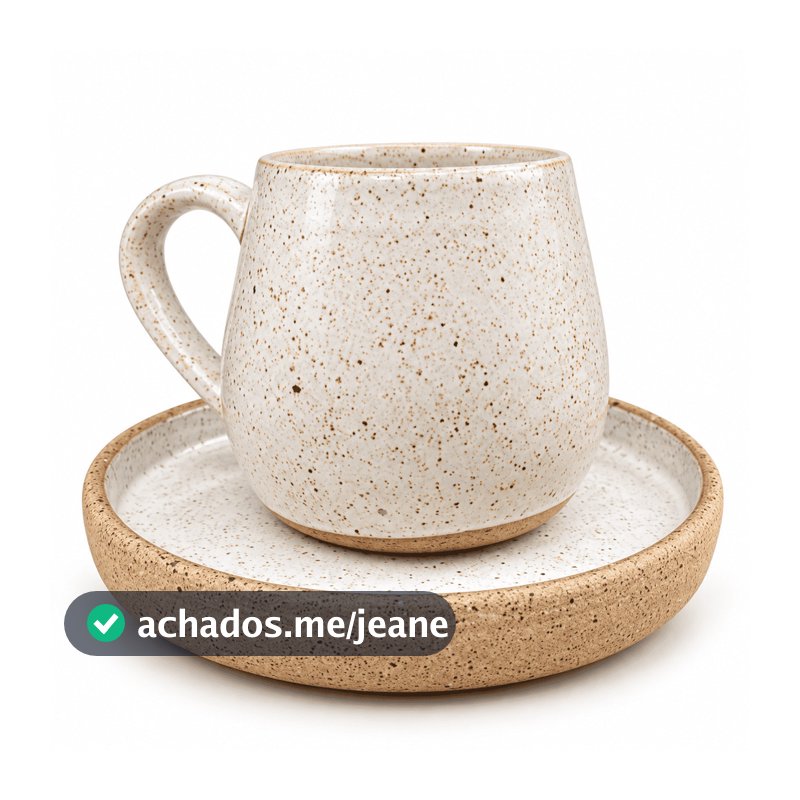 Kit Caneca e Prato em Cerâmica Artesanal 120ml