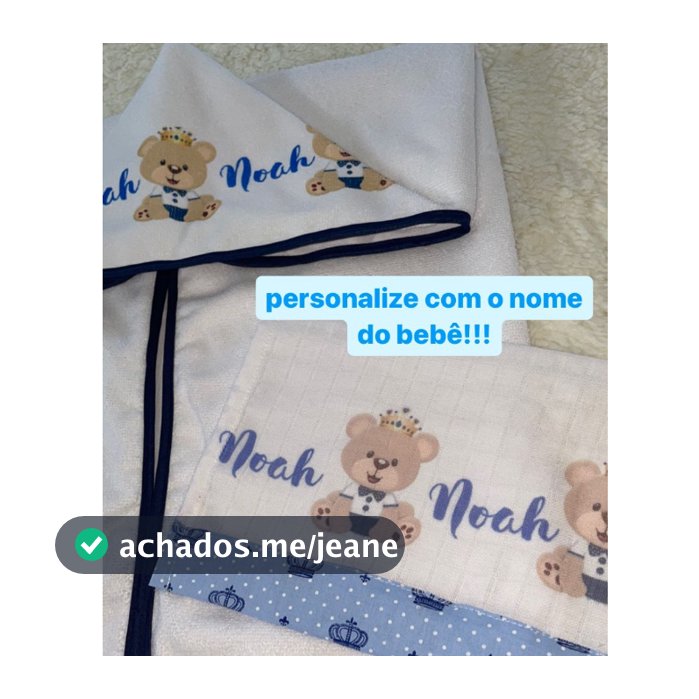 Toalha de banho Infantil forrada com capuz PERSONALIZADO + 1 Mimo fraldinha de boca