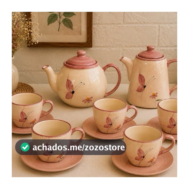Kit Xícaras 200ml com Pires em Cerâmica + Chaleira ou Bule Borboleta