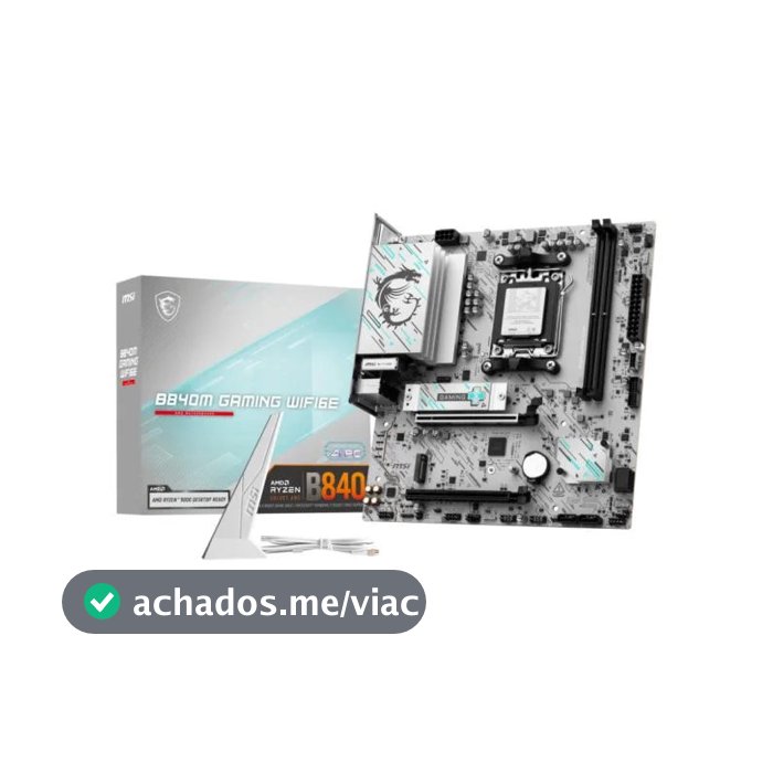 Placa Mãe MSI B840M Gaming WiFi 6E AM5 DDR5 mATX Ryzen M.2 NVMe HDMI DP Gamer