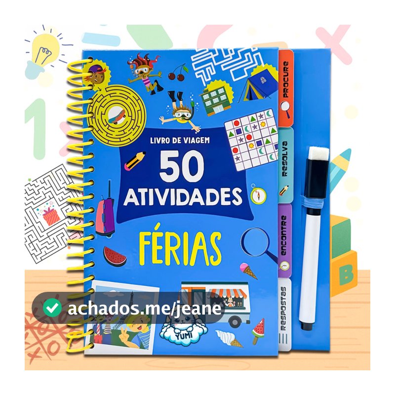 Livro de Viagem Infantil 50 Atividades Divertidas e Educativas Férias - Escreva e Apague