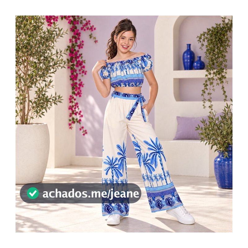 Conjunto Infantil Feminino Juvenil Pantalona e Cropped – Moda Feminina Tendência Verão/Inverno, Look Casual Elegante
