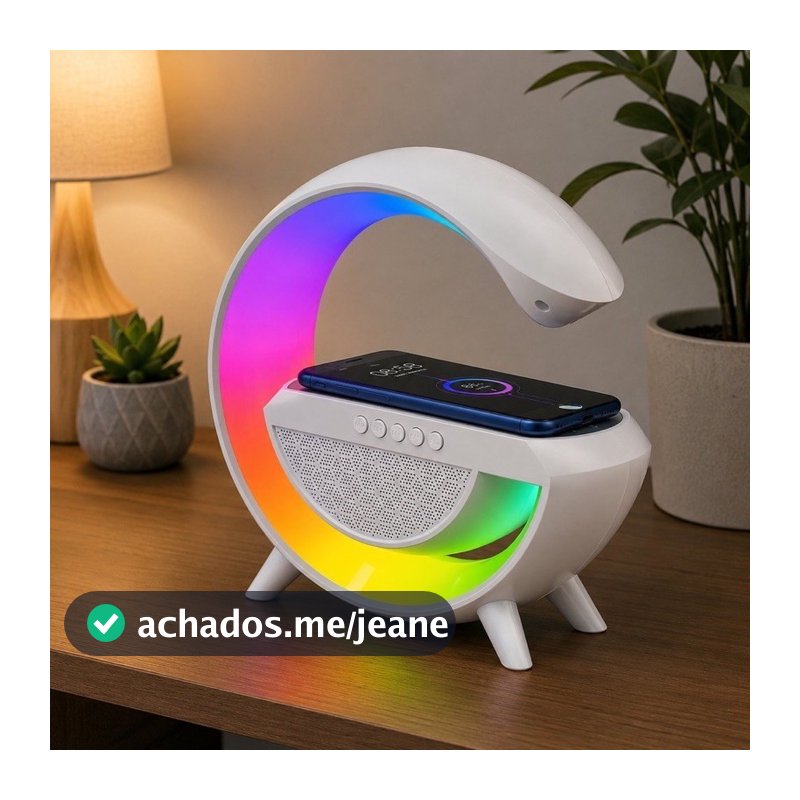 Caixa de Som Bluetooth Inteligente LED RGB - Caixa de Som Bluetooth com Carregador e Led - Branco