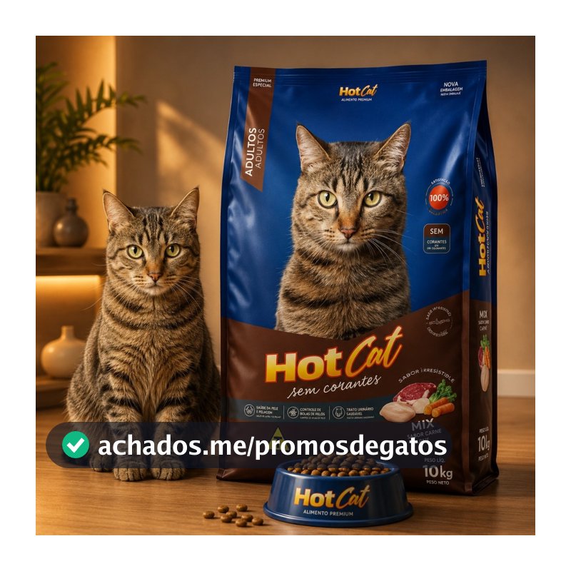 Racao Seca Hot Cat Gatos Adultos Filhotes Mix Premium Sem Corantes Sabores carnes peixe 10,1 kg