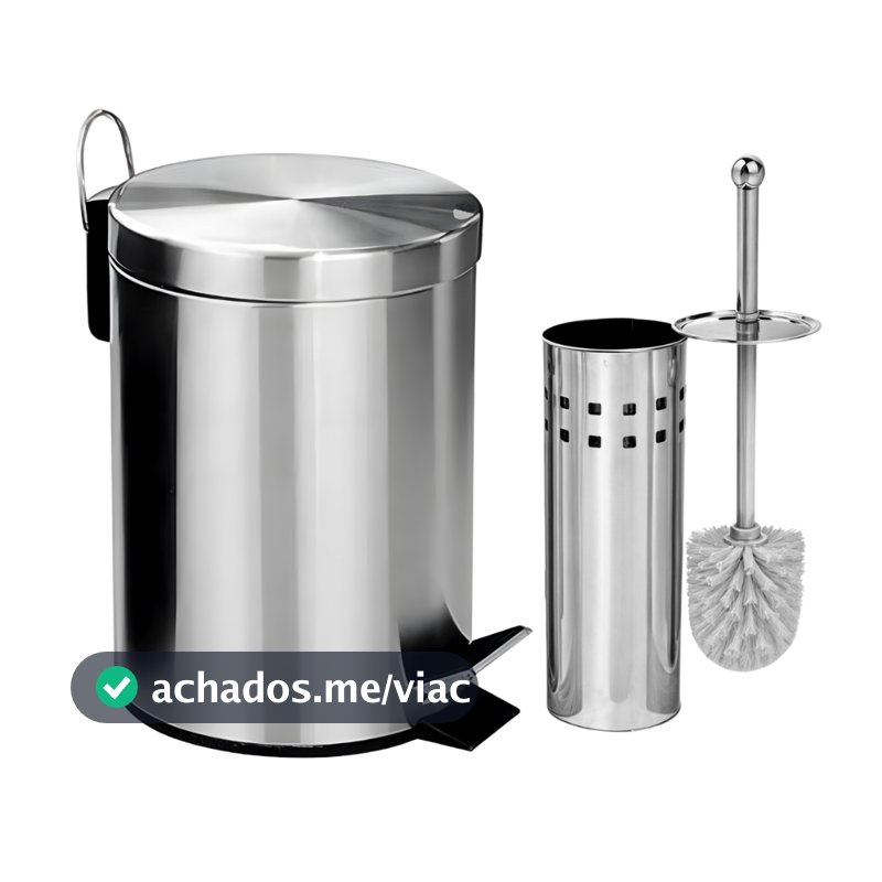 Lixeira Banheiro Inox Pedal Cozinha + Escova Sanitária Inox Com Suporte Ou Opções Avulsos