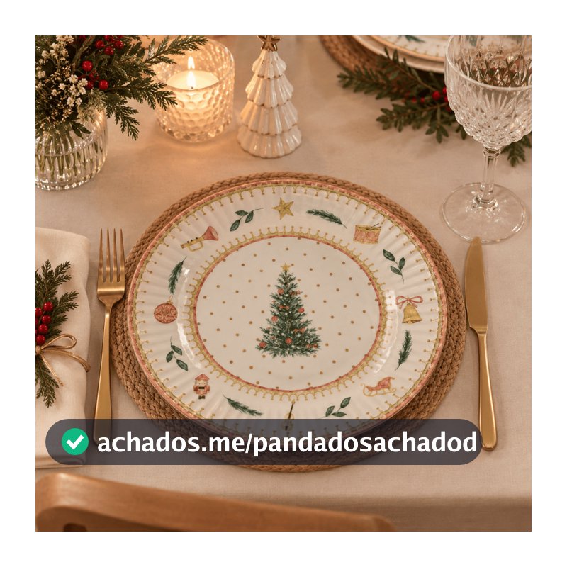 Prato Travessa Estampa Natal 27cm Cerâmica Decoração Natalina Ideal Para Mesa Posta