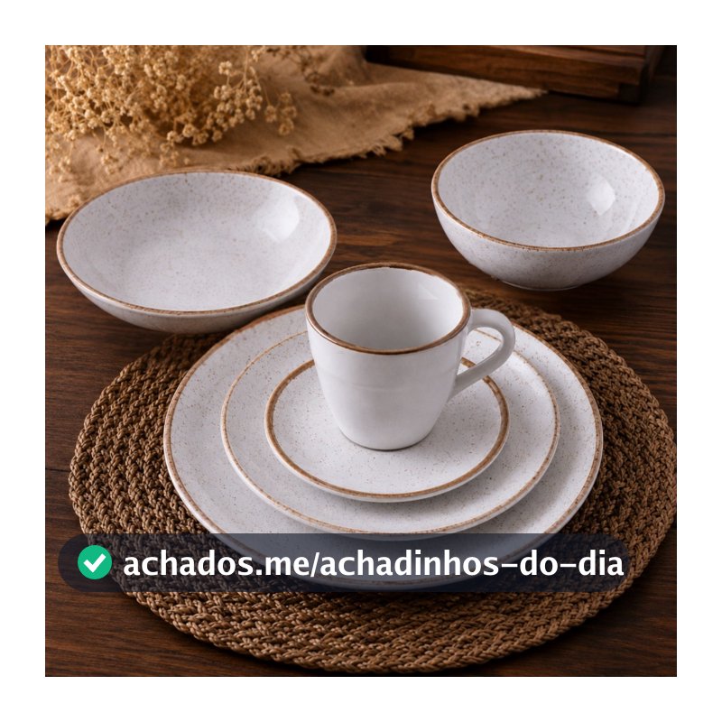 Monte Aparelho Jantar Pratos Tramontina Porcelana Rustico Marrom Decorado Raso Fundo e Sobremesa