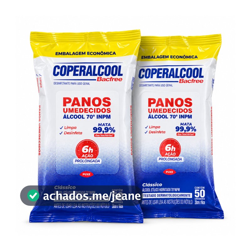 Pano umedecido Bacfree 70 Ação Prolongada Flow Coperalcool Pacote 50 Unidades (2 unidades)