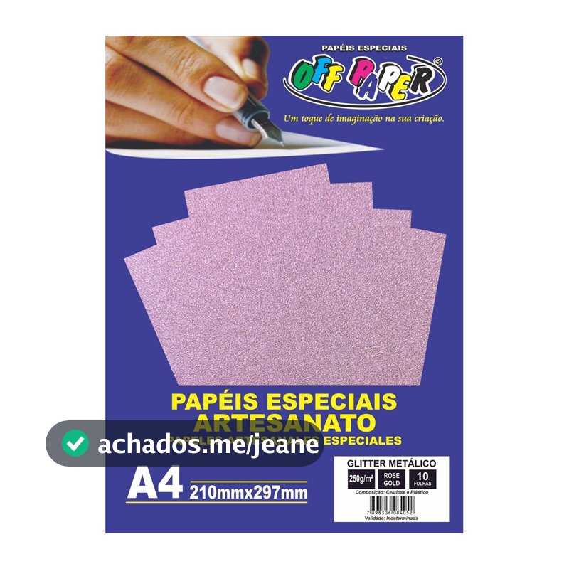 Papel Glitter Metálico A4 250g Rose Gold Off Paper - 10 Folhas 250 gramas offpaper