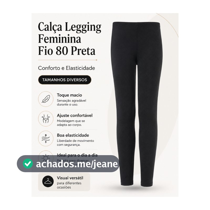 Calça Legging e Meia-calça Feminina Fio 80 Preta | Conforto e Elasticidade | Tamanhos Diversos