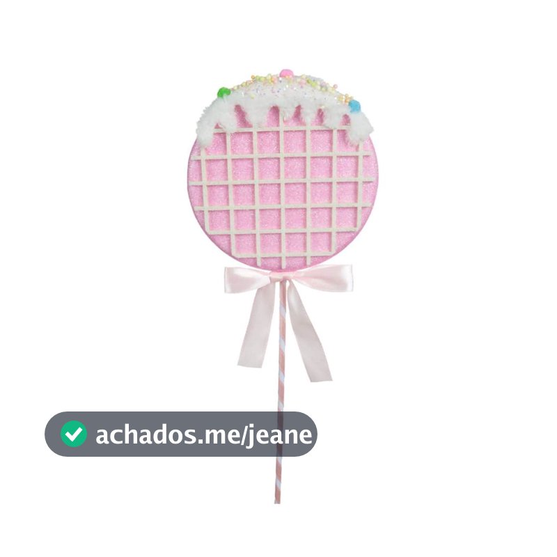 ENFEITE PIRULITO DE NATAL CANDY DECORAÇÃO DOCE ROSA 38CM