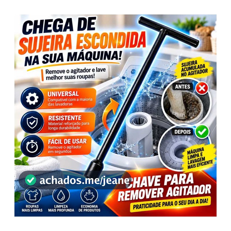 chave T Longa 10mm para Abrir Agitador Maquina de lavar uso Universal