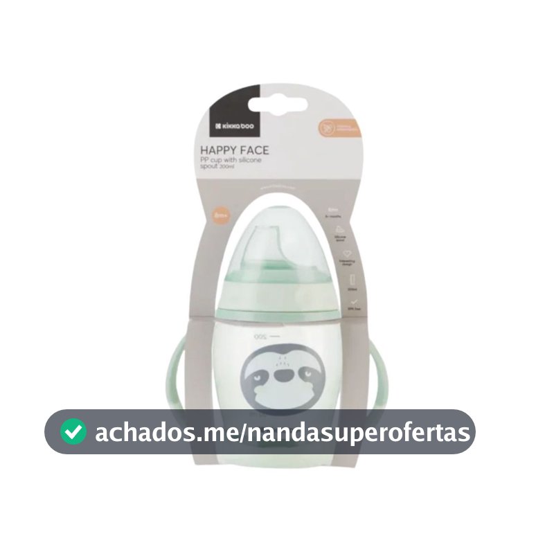 Copo de Transição com Bico de Silicone 200ml Happy Face Verde Menta