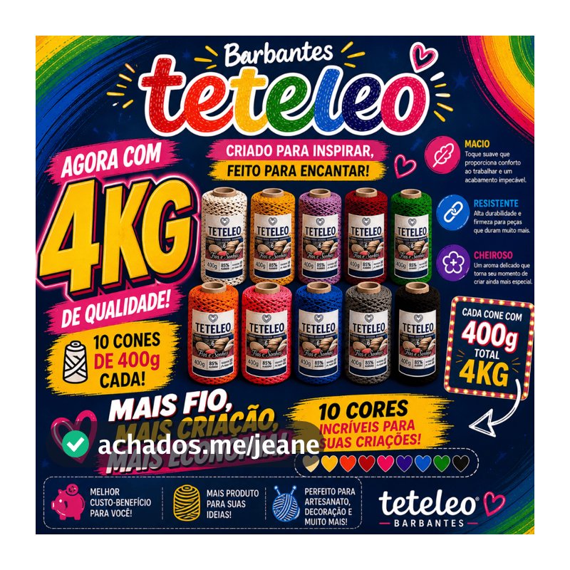 Kit 10 Novelos de Barbante Hipoalergênico Fio Especial Teteleo 400m (4kg) – Extra Macio, Cheiroso, Sem Poeira