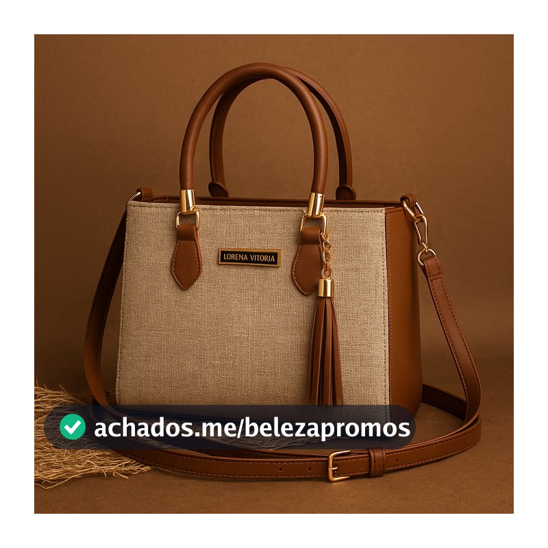 Bolsa Feminina Lorena Vitória Palha Chic Alça Dupla (Mão + Transversal)