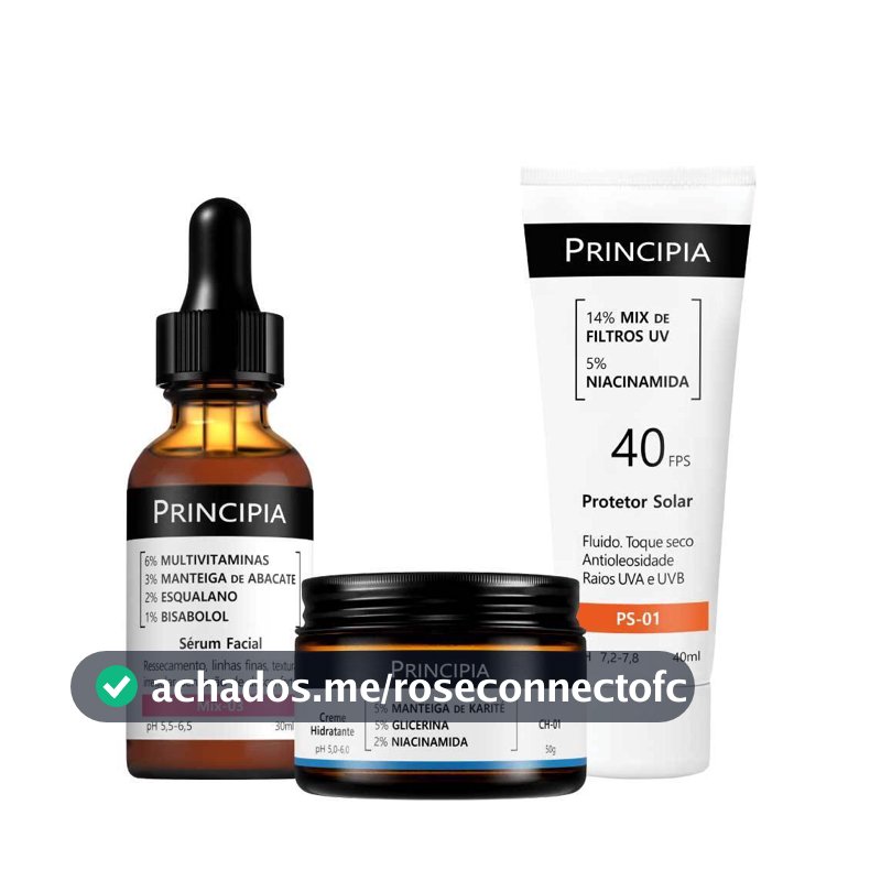 Principia Kit Cuidado Diurno c/ Creme Hidratante CH-01 + Sérum Multivitaminas MIX-03 + Protetor Solar PS-01 FPS 40