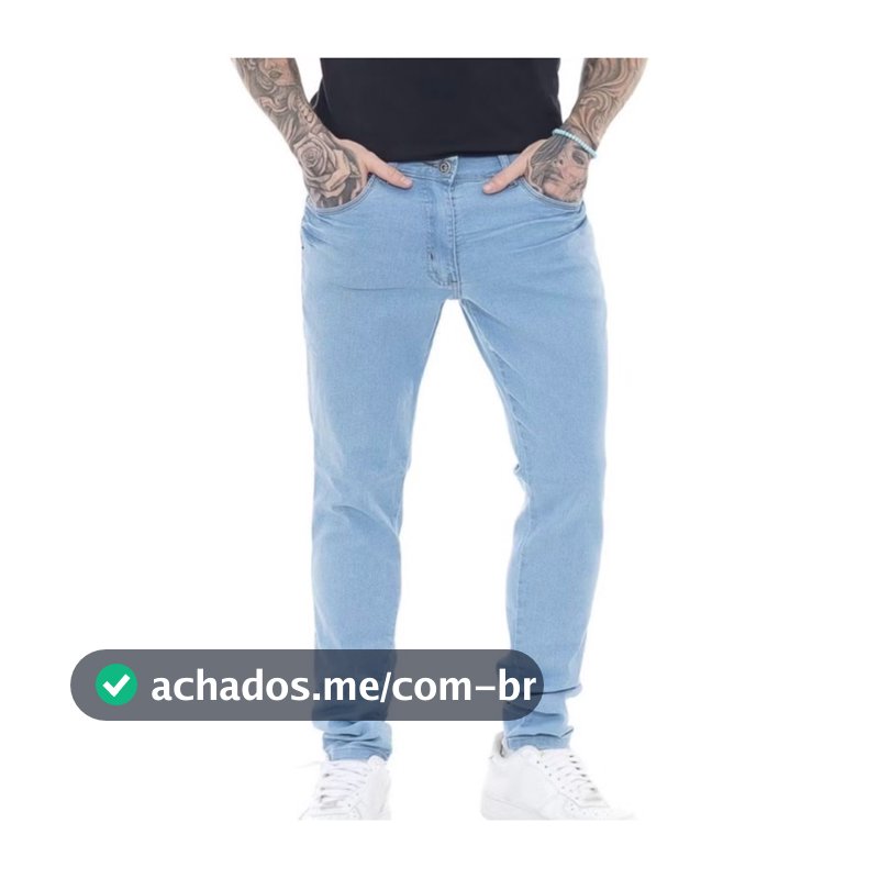 No.6 Calça Jeans Masculina Skinny Azul Claro Slim Fit Stretch Casual Confortável