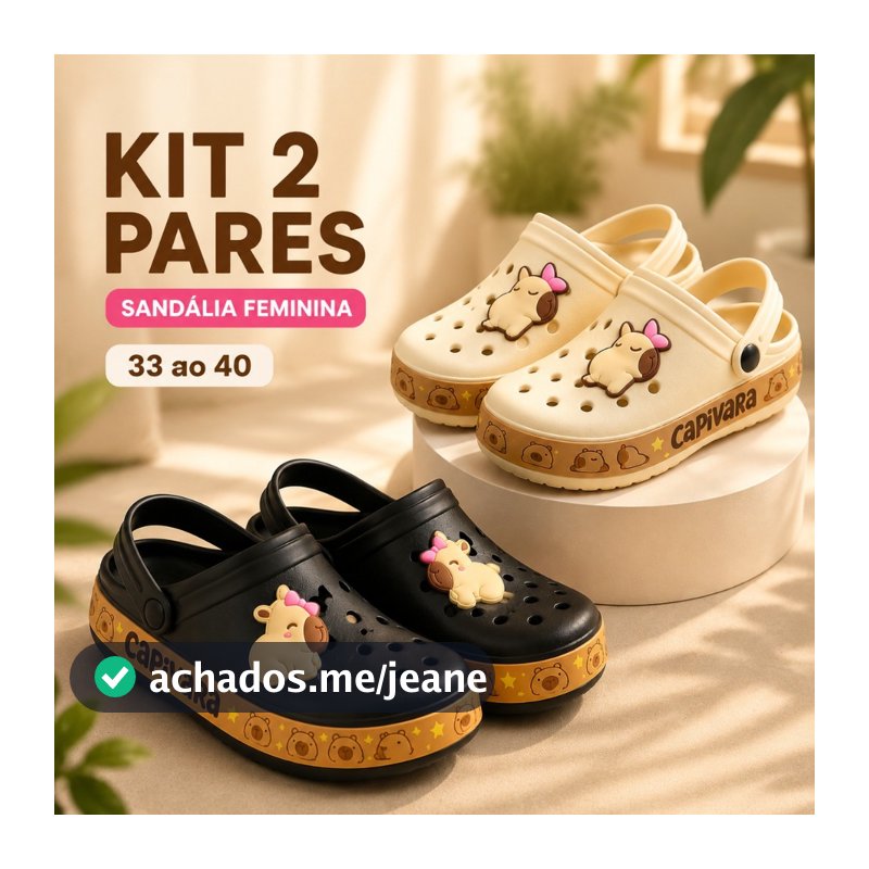 Kit 2 Sandália Capivara Chinelo Adulto Juvenil Unissex Escolar Leve Macio Promoção