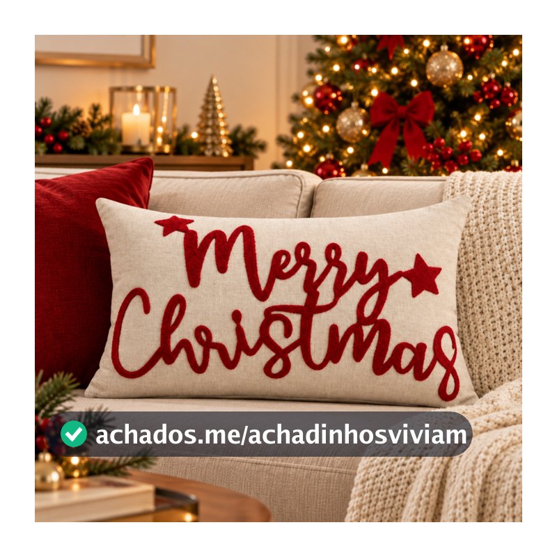 Capa De Almofada Retangular Linho com Boucle Natalino Decoração Enfeite Natal Baguete Merry Christimas 30x50cm