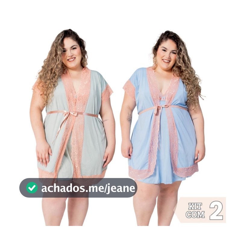 Kit Maternidade 2 Robes e 2 Camisolas Amamentação Pós Parto Plus Size Confortável Com Renda