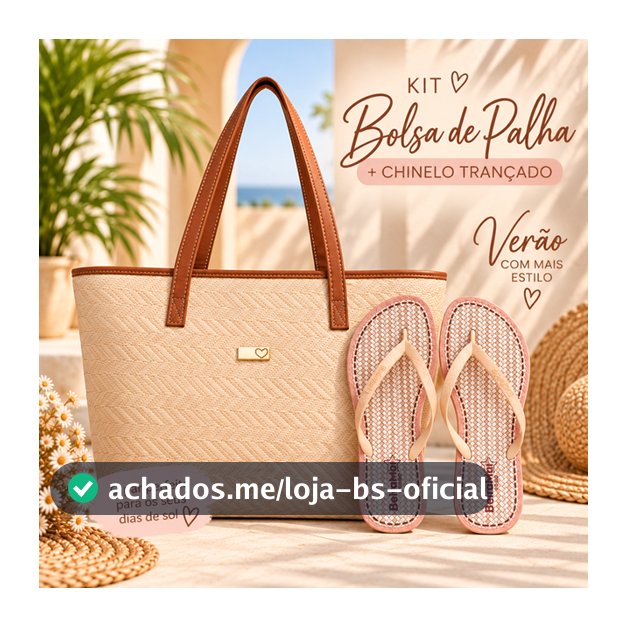 Kit Bolsa de Praia de Palha de Alta Qualidade e Chinelo de Tira