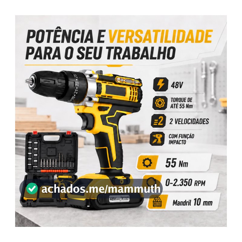 Parafusadeira Furadeira Sem Fio Bateria 48v com Baterias Com Maleta Completo