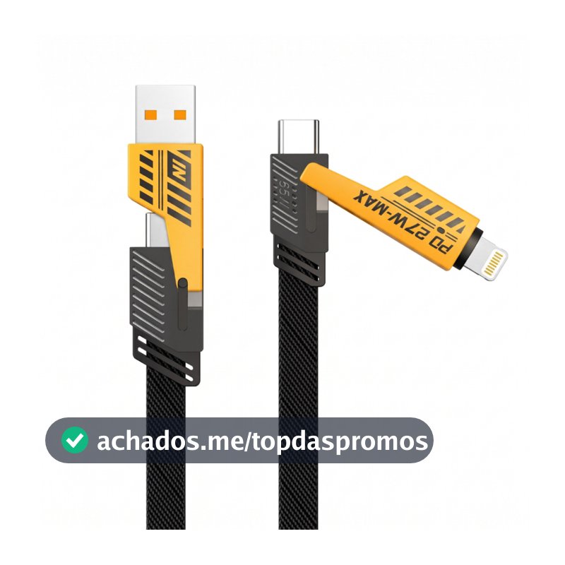 Cabo 4 em 1 Multifuncional Anti-Nó Flat Wire Carregador Rápido 65W Para iPhone Android Notebook PC 1 Metro