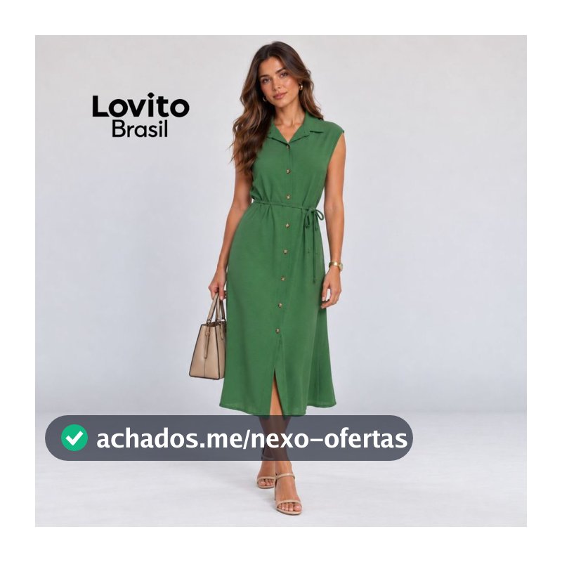 Lovito Vestido Feminino Chemise Tecido Duna DRB17001730