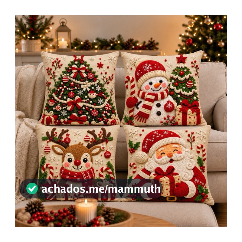 KIT 4 CAPAS DE ALMOFADAS DECORATIVAS NATAL PAPAI NOEL BONECO DE NEVE FELIZ NATAL  RENA LANÇAMENTO 2026