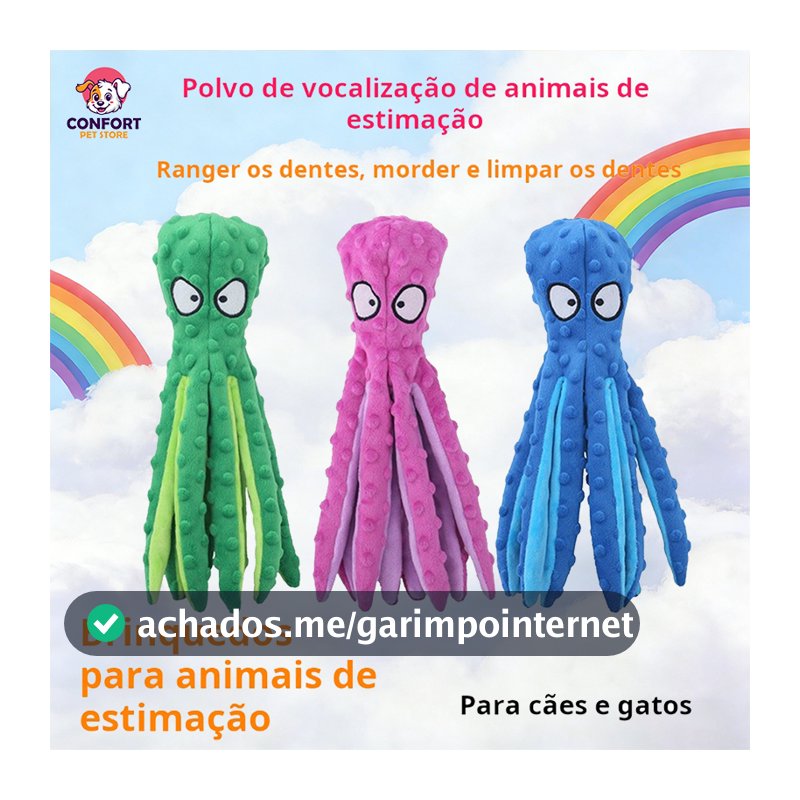 Polvo de Pelúcia para Pets – Brinquedo Interativo com Som para Cães e Gatos Adequado para cabo de guerra