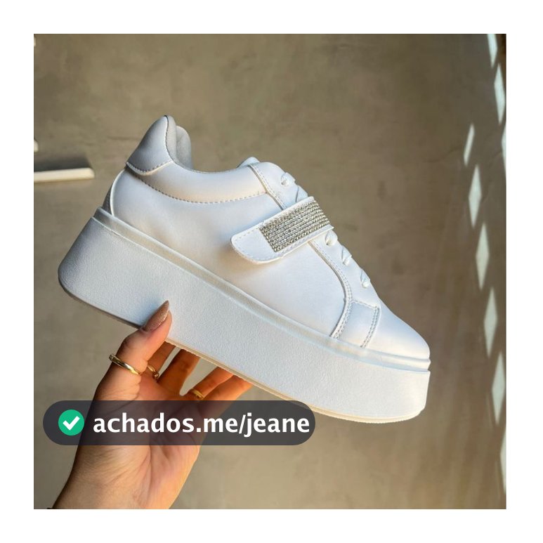 Tênis Feminino Casual Branco Plataforma Sola Alta com Tira de Strass Moda Blogueira Original Confort